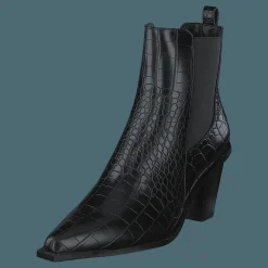 Croc Pointy Block Heel Black